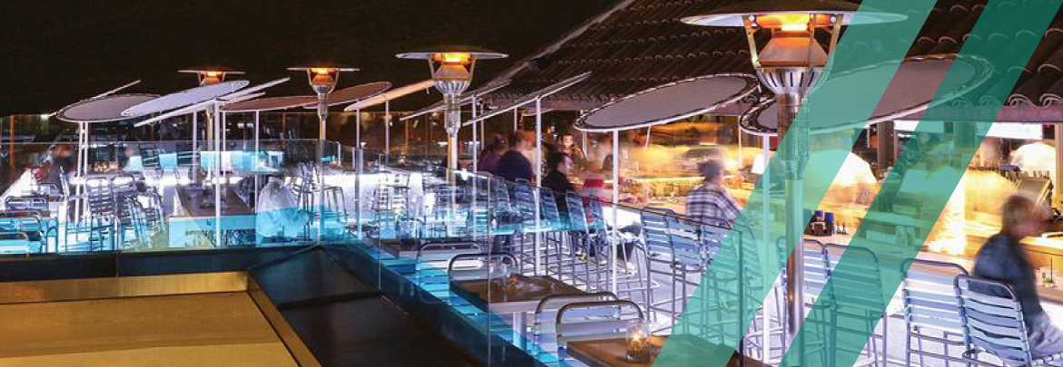 Photo of a rooftop patio with SRP’s portable heaters