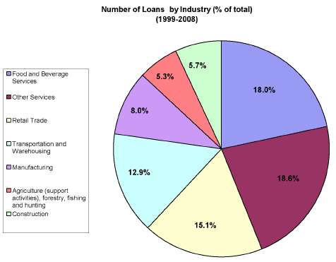 Number of Loans by Industry (% of total) (1999-2008)