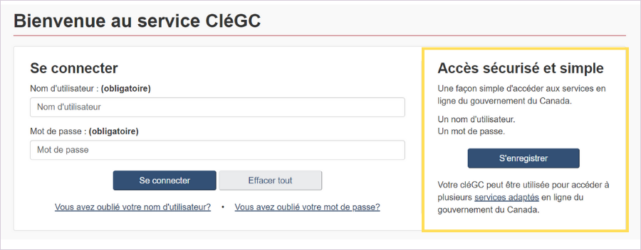 Cette image montre la page ' Bienvenue au service CléGC '.