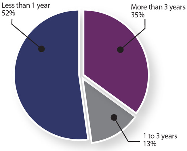 Pie chart of Figure B-2: Percentage of CSBFP Loans by Age of Borrower Firm, 2009–14 (the long description is located below the image)