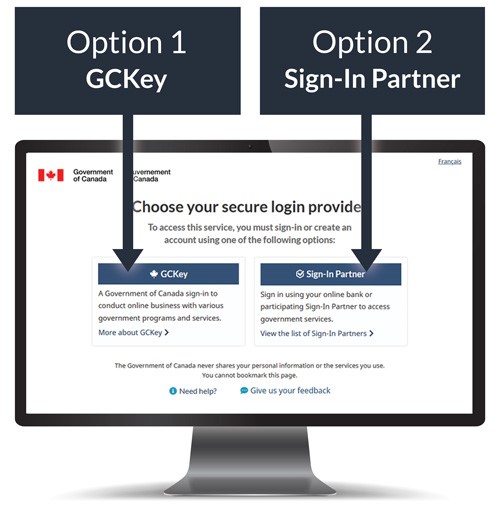 a screenshot of the page where you choose between GCKey and Sign-In Partner as your secure login provider