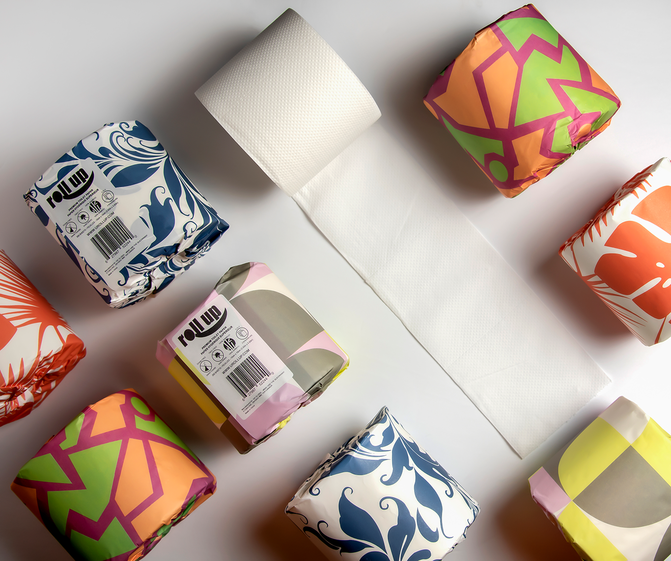 Toilet paper with colourful packaging