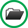 An open file folder in a green circle