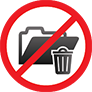 An open file folder and a waste bin in a red forbidden circle