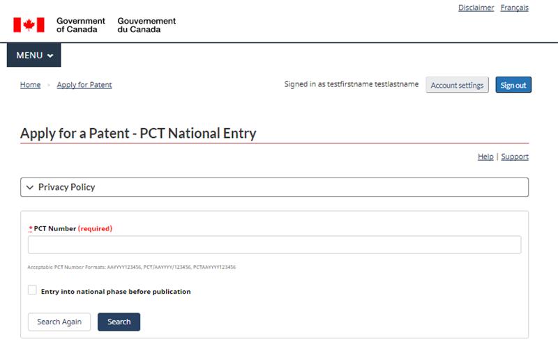 A screenshot of starting a new national entry application
