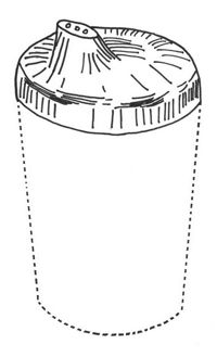 Training cup shown in stippled lines, lid in solid lines