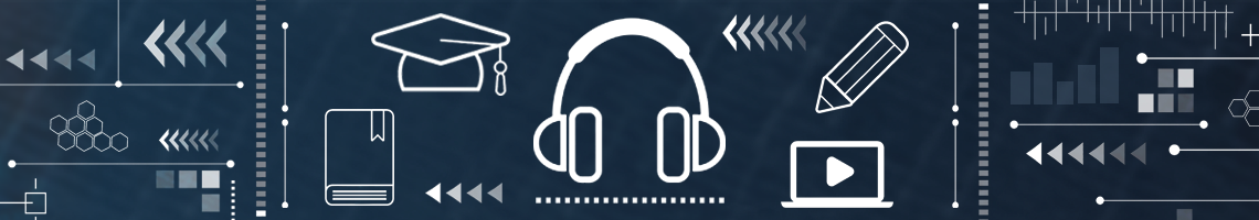 Icons (headphones, pencil, laptop, book) that represent content in the newsletter