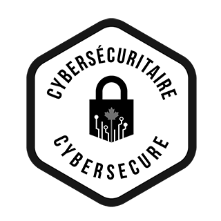 Locked padlock with the words 'Cybersécuritaire,' 'CyberSecure'