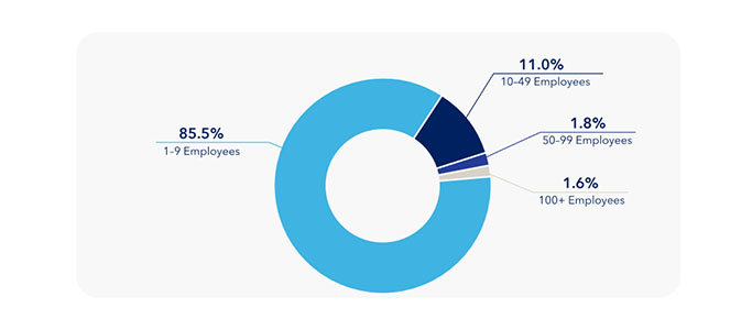 Companies by Employee Size for Total ICT Sector, 2020