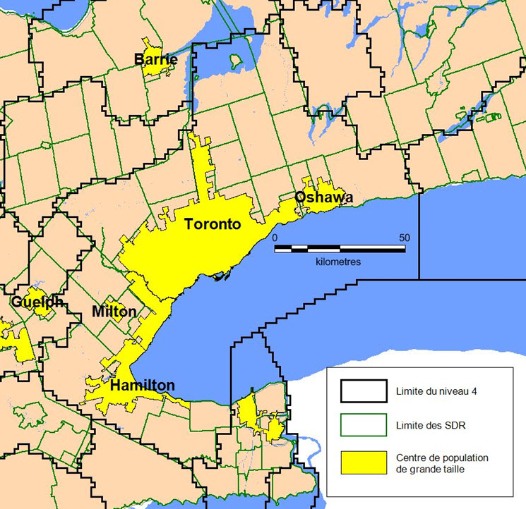 Première option basée sur les subdivisions de recensement de 2016 –comprenant le niveau 4 077 (Toronto) Superposable