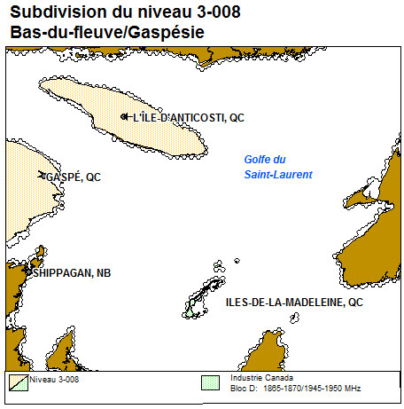 Subdision du niveau 3-008 Bas du Fleuve/Gaspésie (Québec) (la description détaillée se trouve sous l'image)