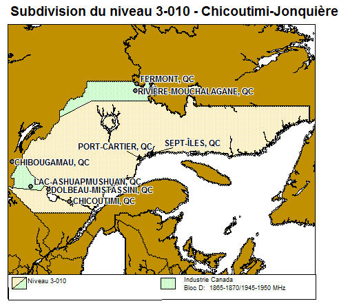 Subdision du niveau 3-010 Chicoutimi-Jonquière (Québec) (la description détaillée se trouve sous l'image)