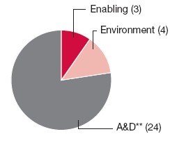 Pie Chart: Enabling (3), Environment (4), A&D** (24)