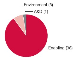 Pie Chart: Environment (3), A&D (1), Enabling (36)