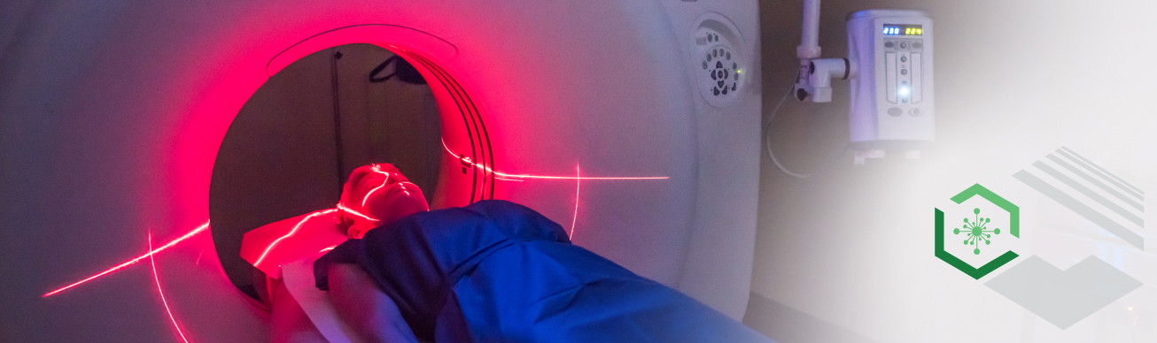 Patient lying in an MRI machine having a head scan