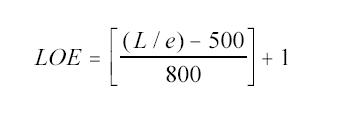 LOE=[(L÷e)−500)÷800]+1