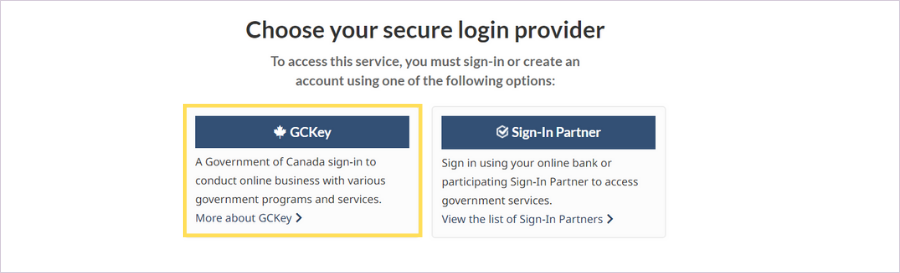 This image shows the 'Choose your secure login provider' page.