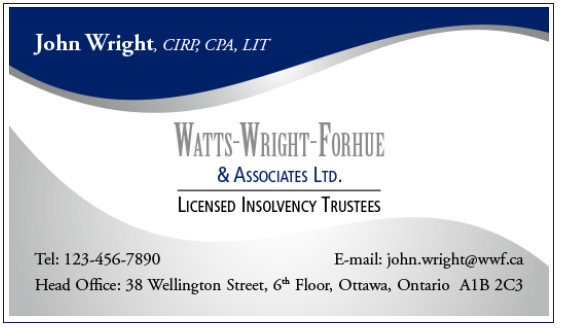 Example of a compliant business card (paragraphs 4 and 5 of Directive No. 33)