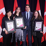 Naho McDonald, Hendrika Du Preez and Donna Ross receive a 2023 Prime Minister's Award for Excellence in Early Childhood Education from Prime Minister Justin Trudeau