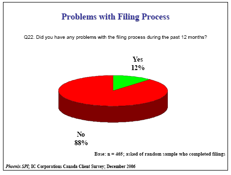 Pie chart of Problems with Filing Process