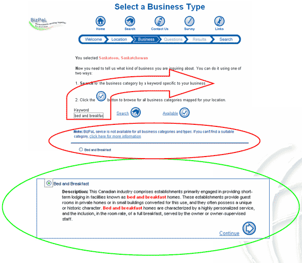Screenshot of Halton Model — Business Type Page