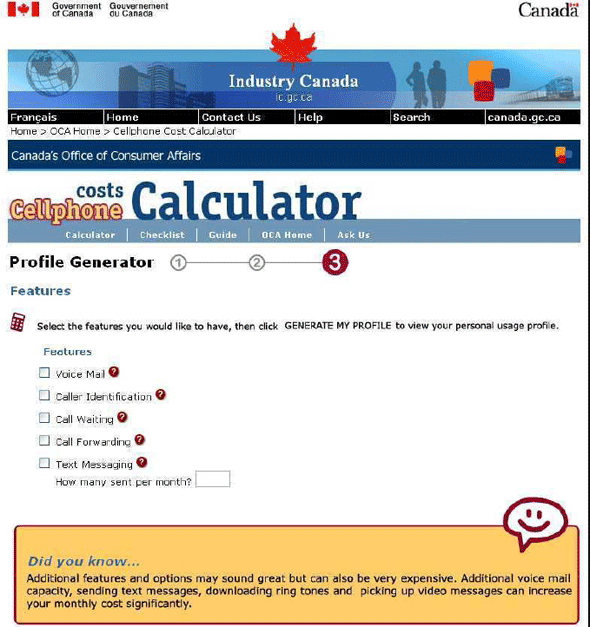 Screenshot of Cellphone Costs Calculator - Features 2