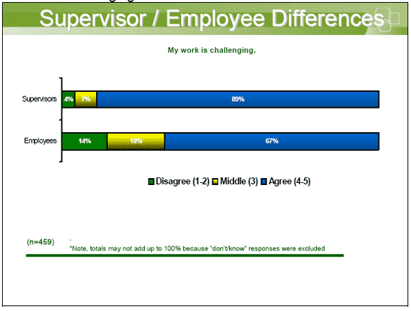Bar chart showing Supervisor / Employee Differences — My work is challenging.