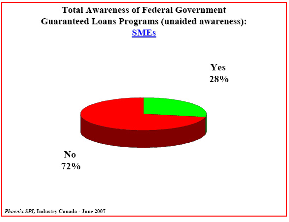 Pie chart: Total Awareness of Federal Government —  Guaranteed Loans Programs (unaided awareness): SMEs