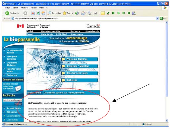 Capture d'écran de la page BioPasserelle du BioPortail montrant les modifications recommandées