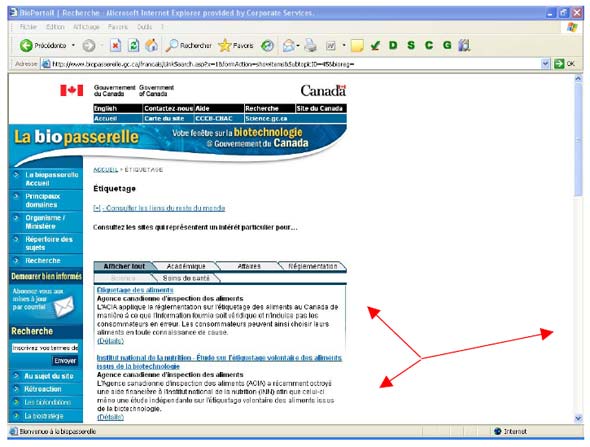Capture d'écran de la page BioPasserelle du BioGouv montrant les modifications recommandées