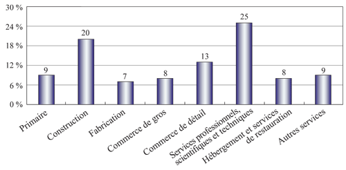 Figure 1 : Répartition des petites et moyennes entreprises par industrie, 2010 (la description détaillée se trouve sous l'image)