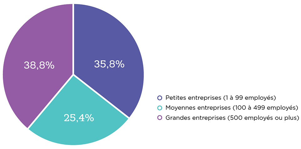 Graphique circulaire illustrant la contribution à la croissance nette de l'emploi des entreprises du secteur privé par tailles d'entreprises au cours de la période 2014-2019 (la description détaillée se trouve sous l'image)
