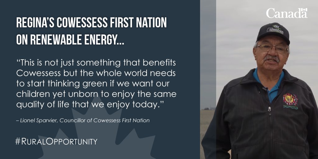 Photo of Lionel Sparvier, Councillor of Cowessess First Nation, who says: This is not just something that benefits Cowessess, but the whole world needs to start thinking green if we want our children yet unborn to enjoy the same quality of life that we enjoy today.