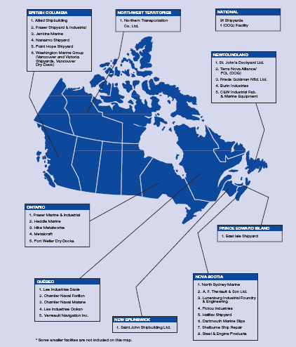 Figure 3: Shipbuilding facilities located throughout Canada