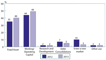 Figure 3: The main reason small businesses requested financing in 2013 were for working capital and fixed assets