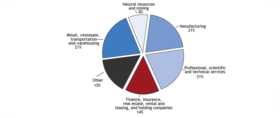 pie chart illustrating the Indirect GDP Impact, by Industry Sector, 2016–2017 (the long description is located below the image)