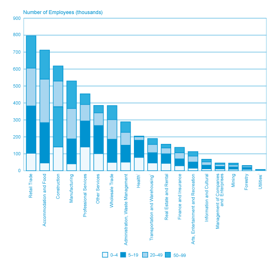Figure 7: Number of Private Sector Employees by Industry and Size of Business Enterprise, 2011 (the long description is located below the image)
