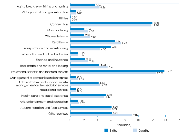Figure 2.3-1: Births and Deaths of SMEs, 2013 (the long description is located below the image)