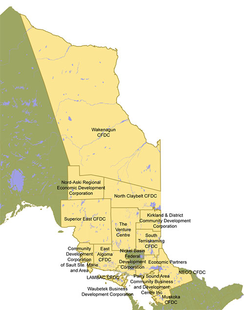 Sociétés d'aide au développement des collectivités dans le Nord de l'Ontario - SADC dans la région nord-est - FedNor (la description détaillée se trouve après l'image)